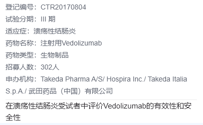 维得利珠单抗临床试验(溃疡性结肠炎)