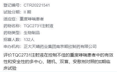 正大天晴TQC2731临床试验