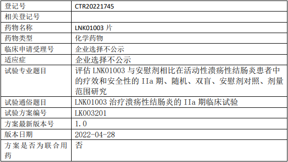 凌科药业LNK01003临床试验