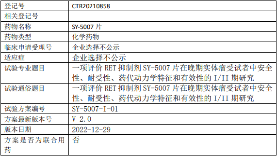 首药控股SY-5007临床试验