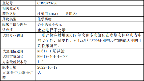 弘合生物KH617临床试验