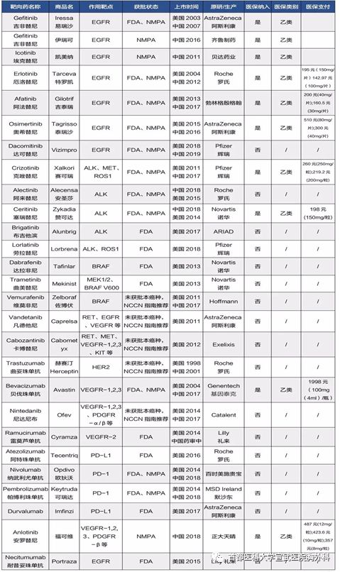 肺癌的基因检测靶点和靶向治疗药物