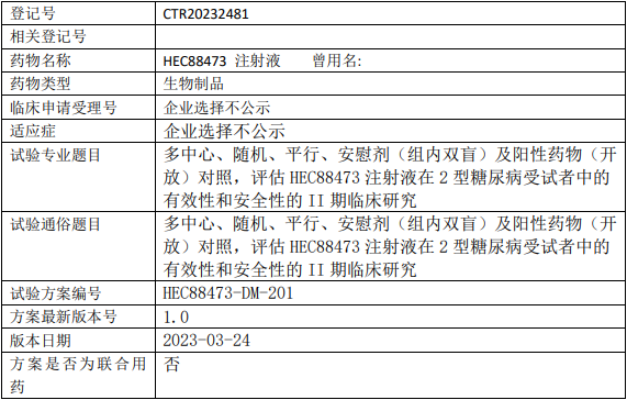 东阳光HEC88473临床试验