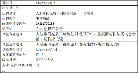人脐带间充质干细胞临床试验
