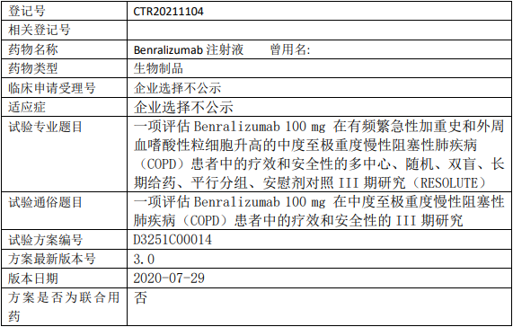 阿斯利康Benralizumab临床试验